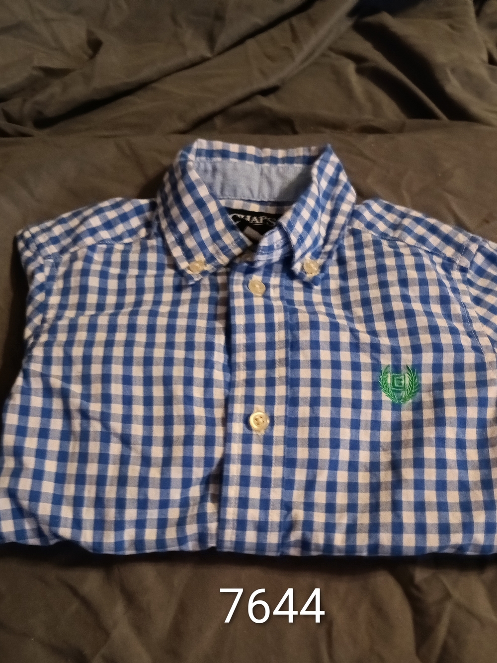 Chaps Blue and White Gingham Button-Down Shirt